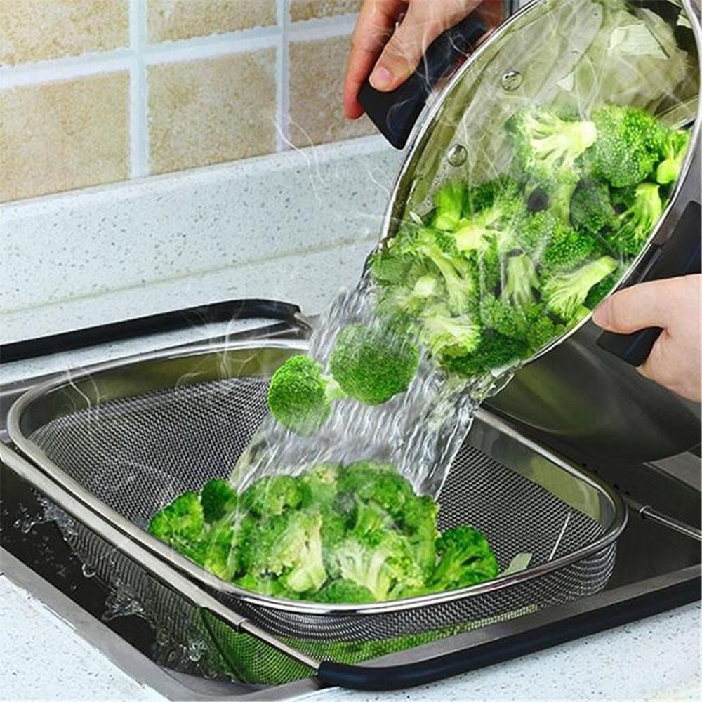 Expandable Stainless Steel Colander Over Sink Vegetable Washing Basket With Fine Mesh 2