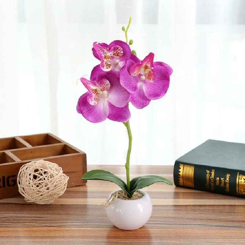 Artificial Orchid Plant In Ceramic Pot Decorative Potted Flowers For Home Office Decor 1