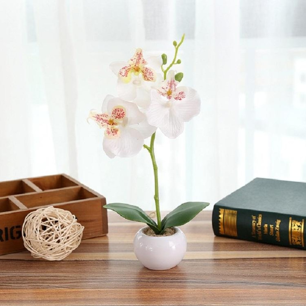 Artificial Orchid Plant In Ceramic Pot Decorative Potted Flowers For Home Office Decor 3