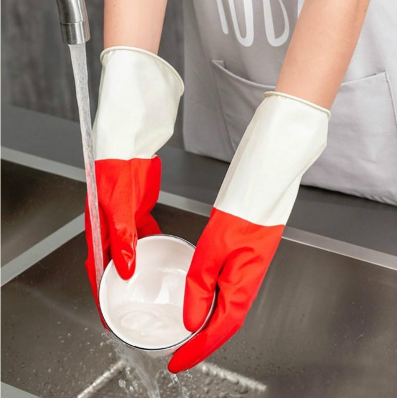 TwoTone Cleaning Gloves Durable Latex Dishwashing Gloves For Kitchen And Household Tasks 0