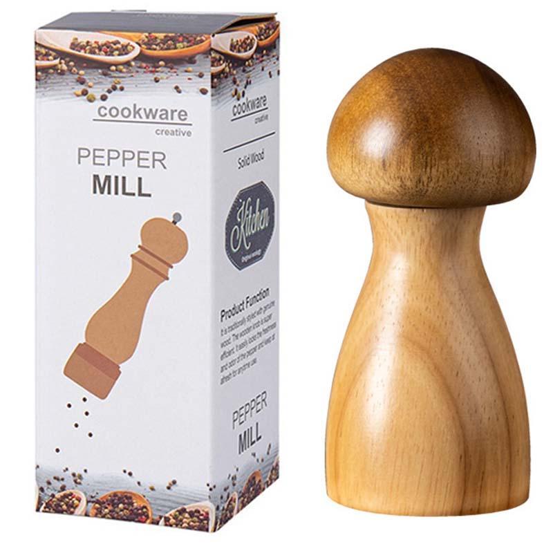 Wooden Mushroom Pepper Grinder Adjustable Ceramic Spice Mill Kitchen Tool 11