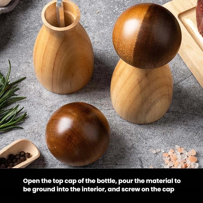 Wooden Mushroom Pepper Grinder Adjustable Ceramic Spice Mill Kitchen Tool 7