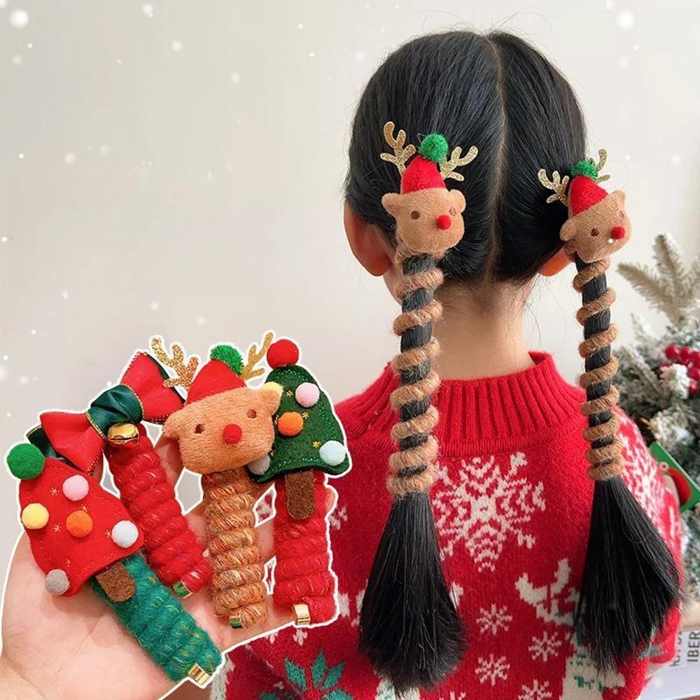 Christmas Hair Bows Spiral Hair Ties For Kids No Crease Holiday Accessories 0