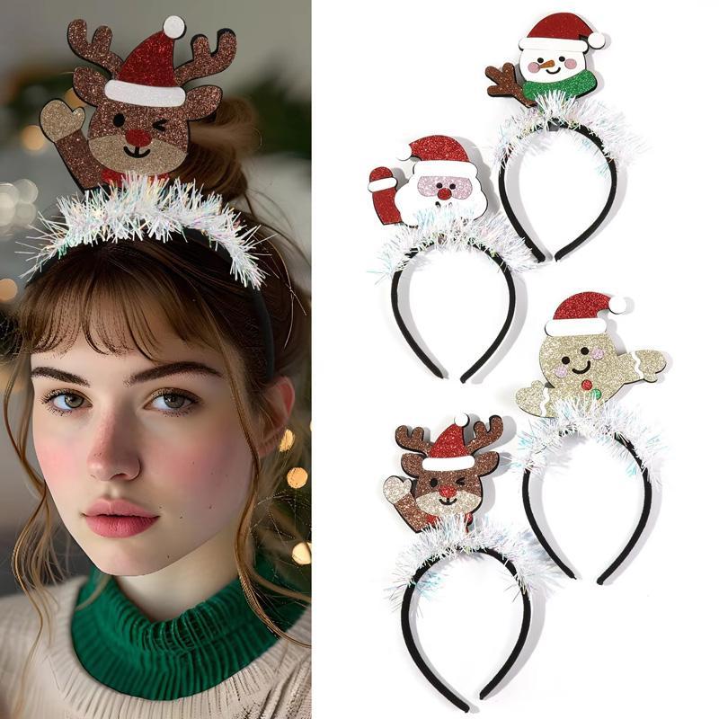 Festive Christmas Headband Set Santa Snowman Reindeer Holiday Hair Accessories 4
