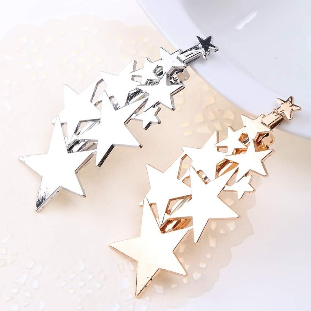 Celestial Star Hair Clip Elegant Gold Silver Star Hair Barrettes For Women 3