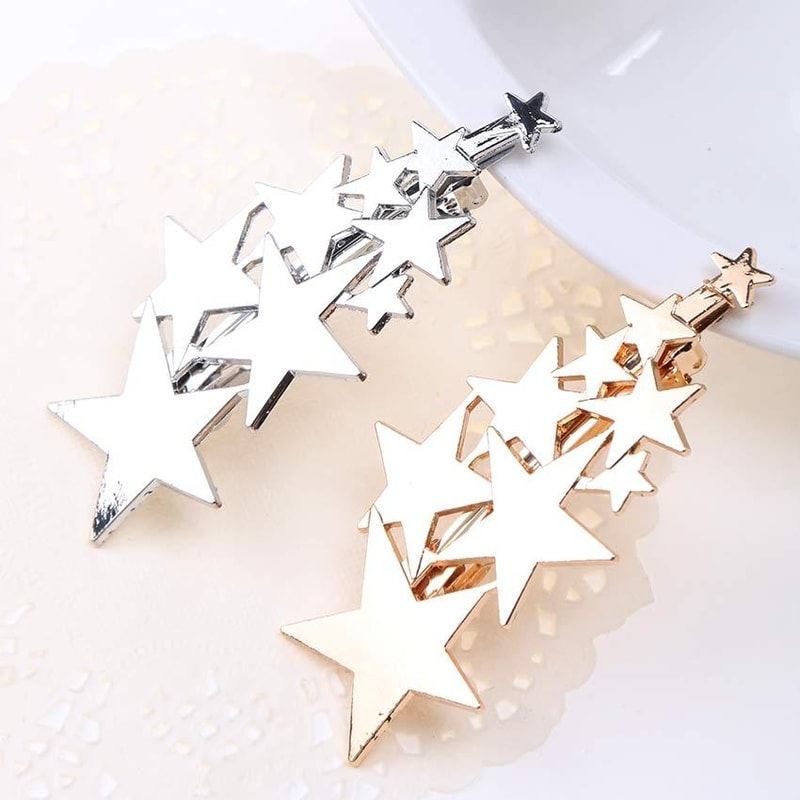 Celestial Star Hair Clip Elegant Gold Silver Star Hair Barrettes For Women 3