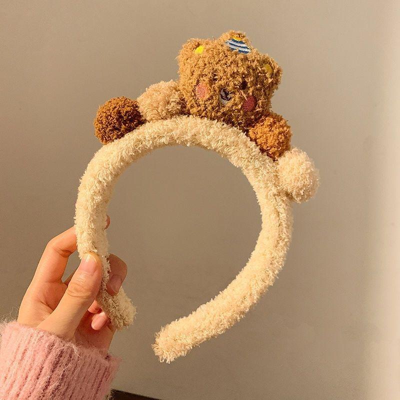 Cute Cartoon Bear Headband Soft Plush Hairband For Girls Elastic Hair Accessory 1