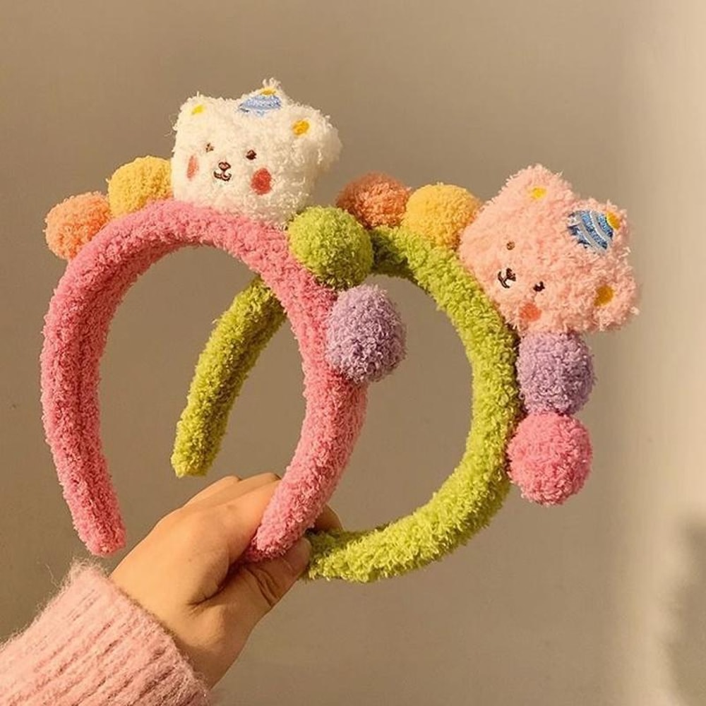 Cute Cartoon Bear Headband Soft Plush Hairband For Girls Elastic Hair Accessory 3
