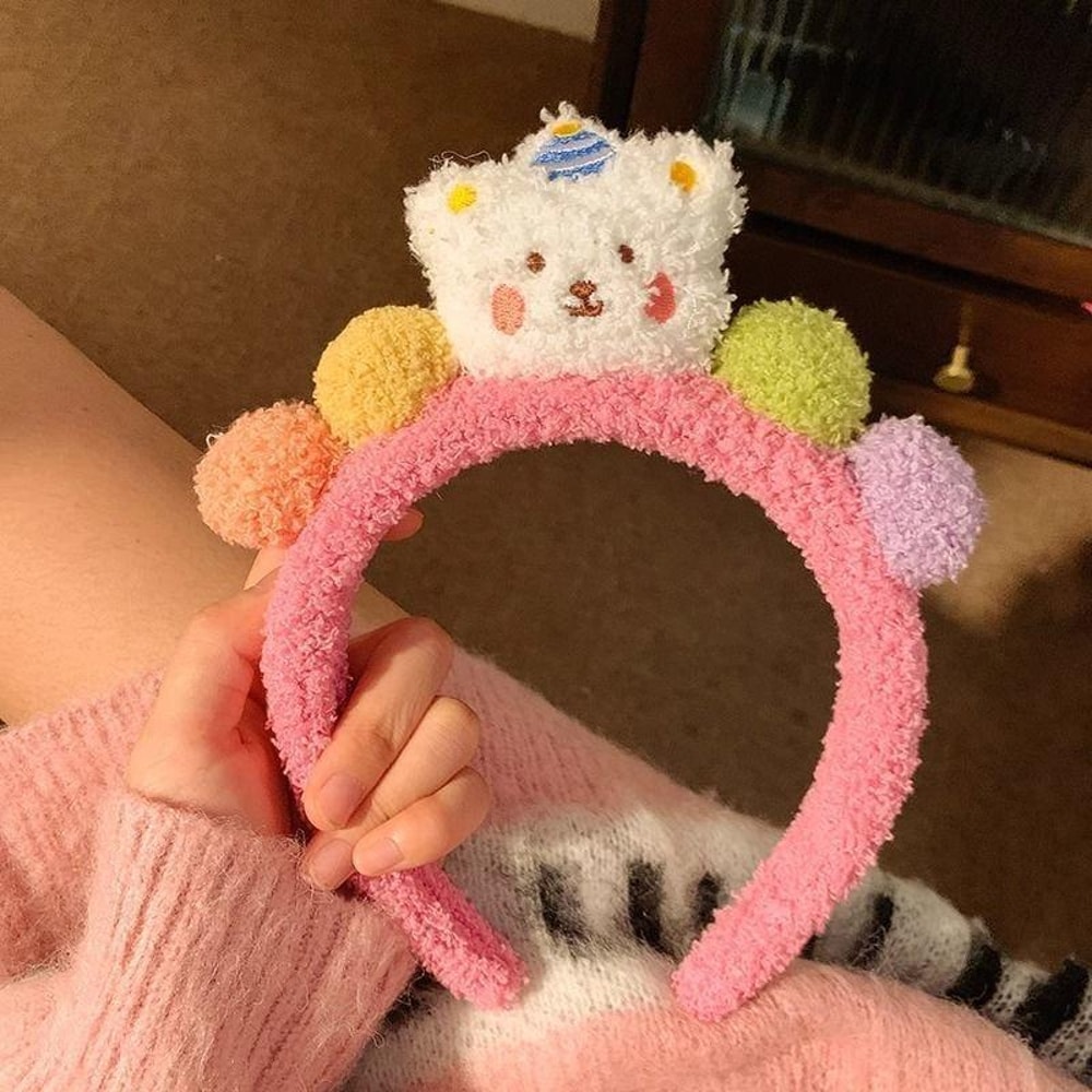 Cute Cartoon Bear Headband Soft Plush Hairband For Girls Elastic Hair Accessory 7