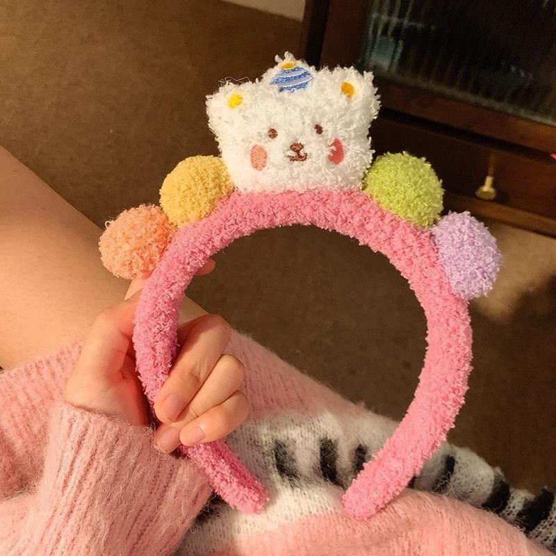 Cute Cartoon Bear Headband Soft Plush Hairband For Girls Elastic Hair Accessory 7