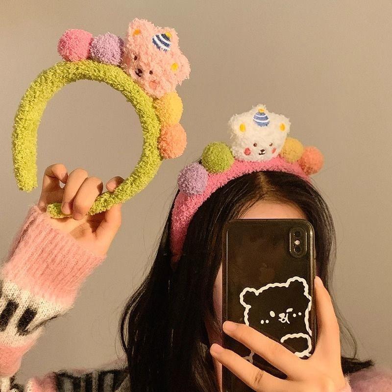 Cute Cartoon Bear Headband Soft Plush Hairband For Girls Elastic Hair Accessory 6