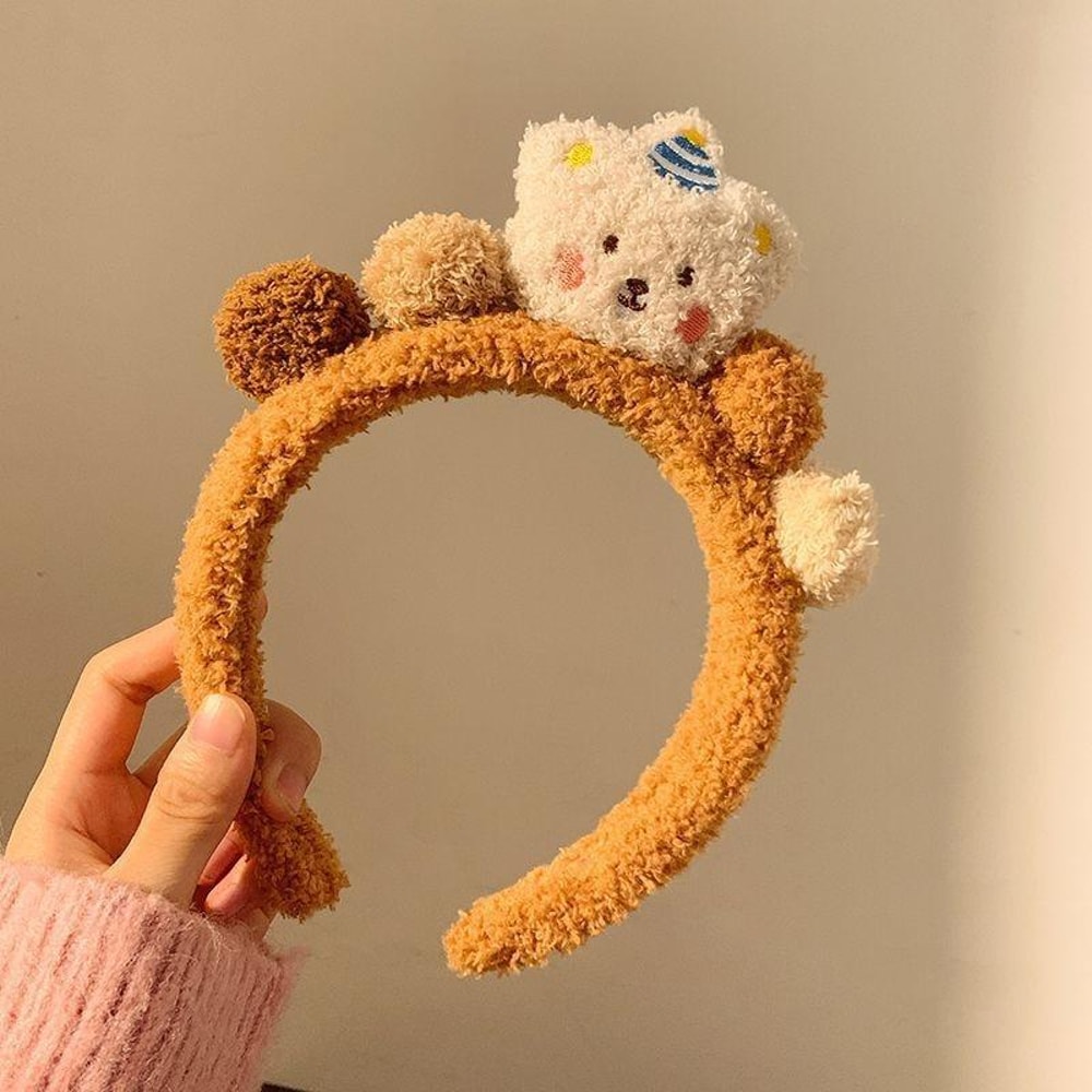 Cute Cartoon Bear Headband Soft Plush Hairband For Girls Elastic Hair Accessory 5