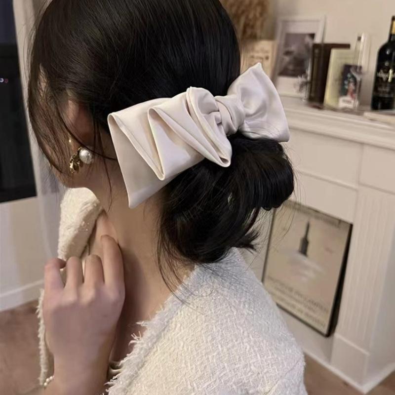 Satin Bow Hair Clip Elegant Ponytail Holder Soft Hair Bow Clip For Girls And Women 2
