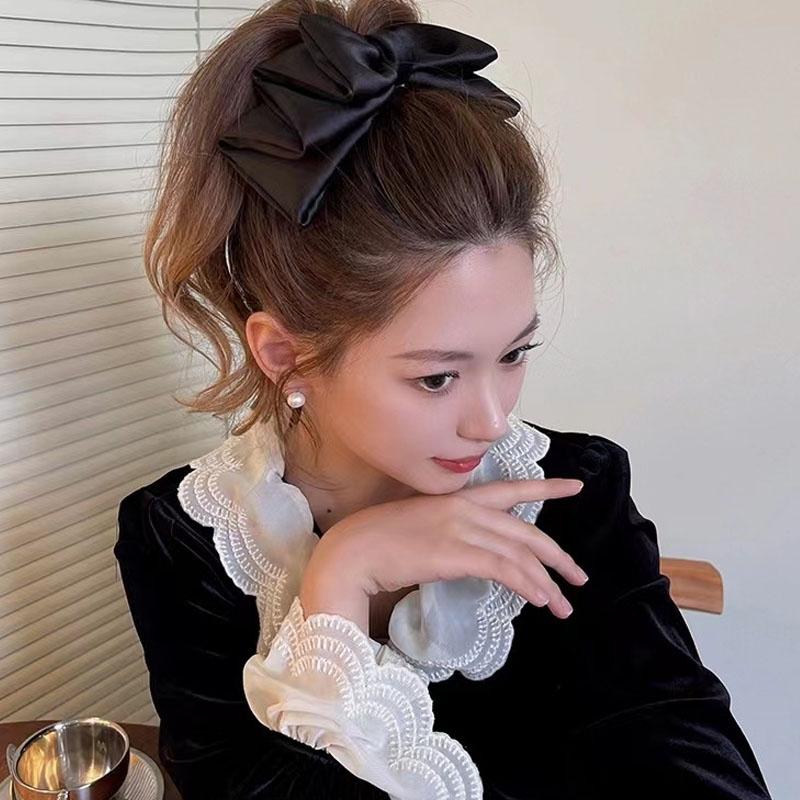 Satin Bow Hair Clip Elegant Ponytail Holder Soft Hair Bow Clip For Girls And Women 4