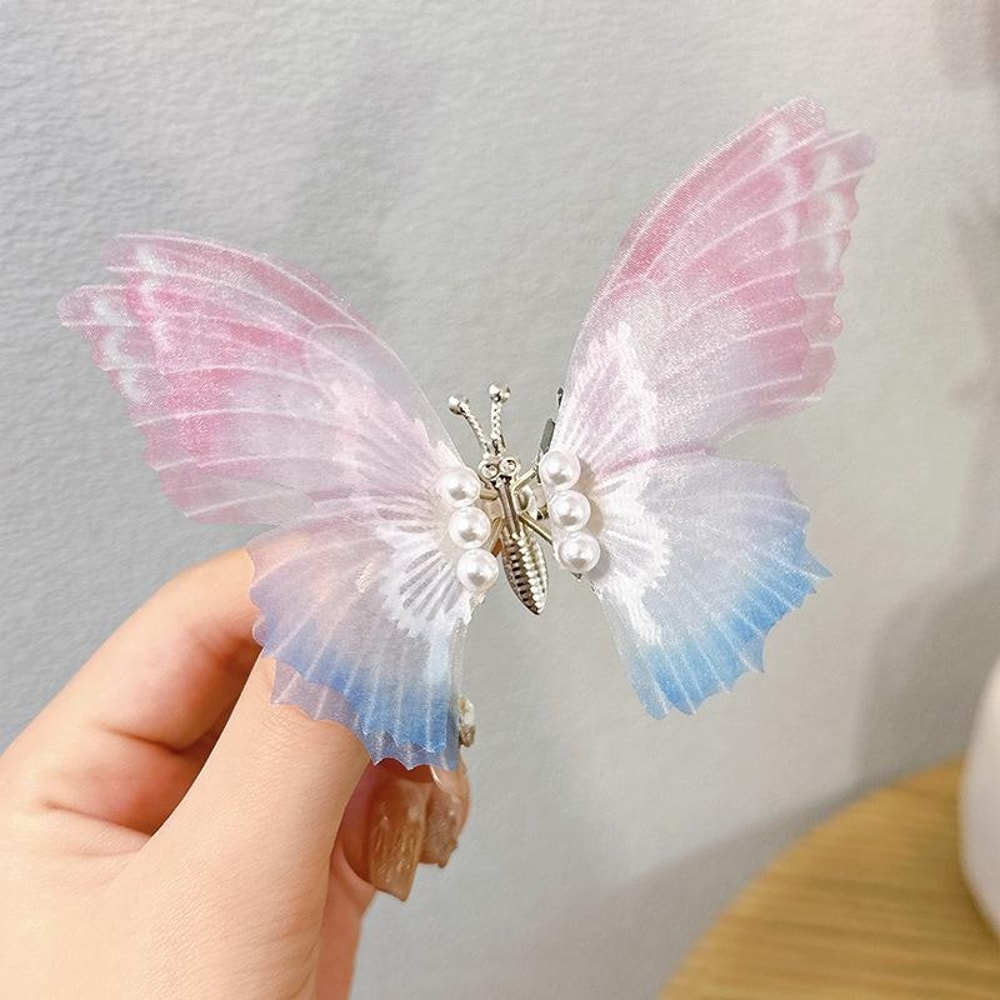 Butterfly Spring Hair Clip For Girls Cute Butterfly Hairpin Pearl Kids Hair Accessory 2