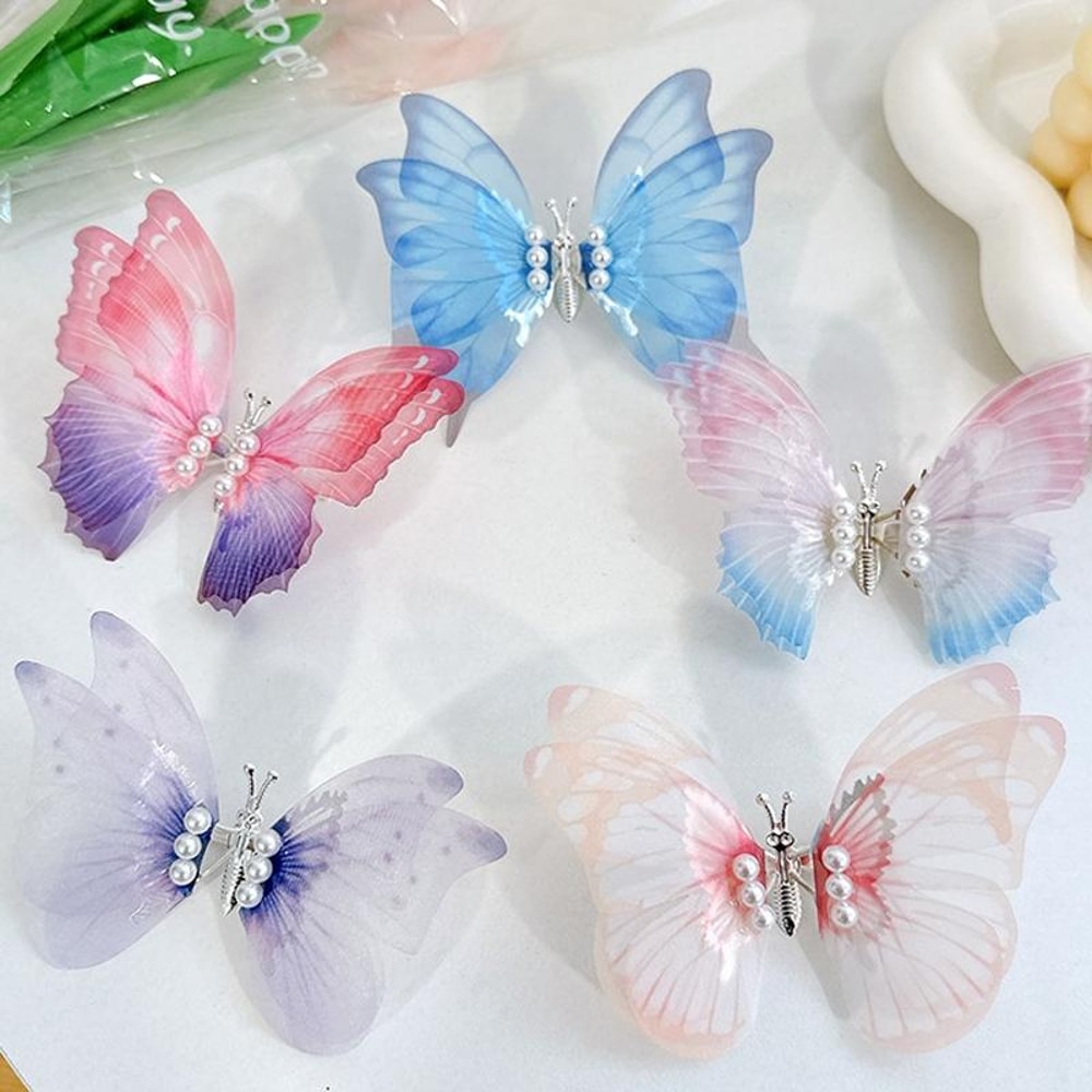 Butterfly Spring Hair Clip For Girls Cute Butterfly Hairpin Pearl Kids Hair Accessory 0
