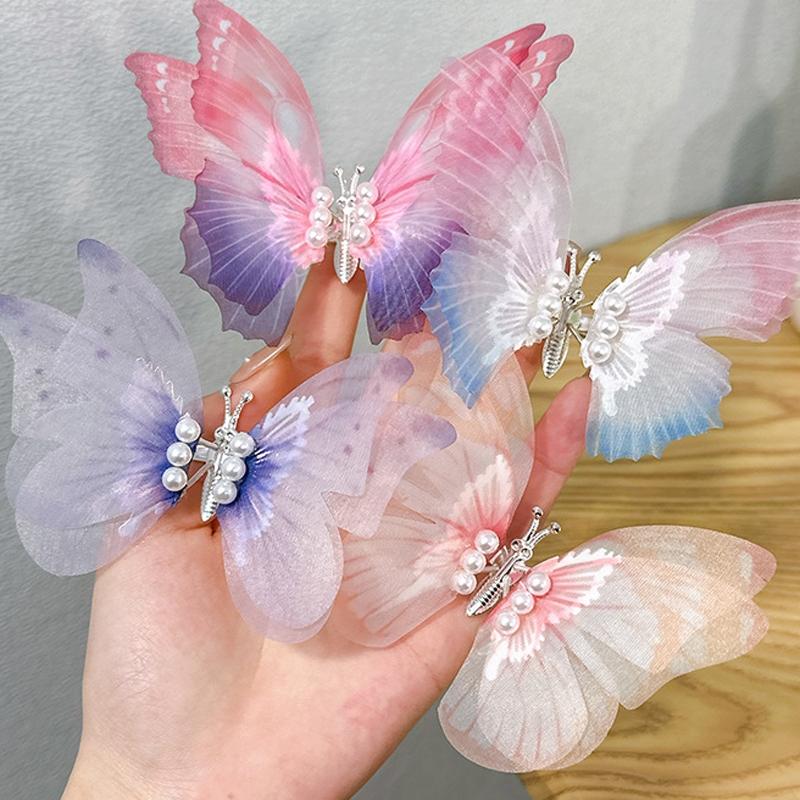 Butterfly Spring Hair Clip For Girls Cute Butterfly Hairpin Pearl Kids Hair Accessory 3
