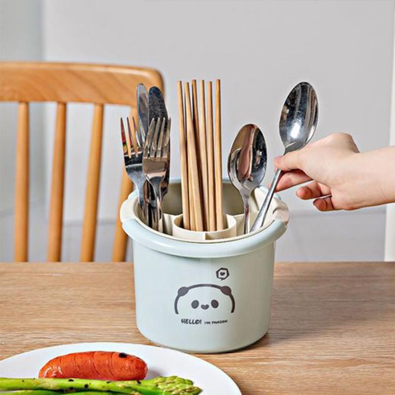 Double Layer Kitchen Utensil Holder With Drain Tray Chopsticks Storage Rack Organizer 0