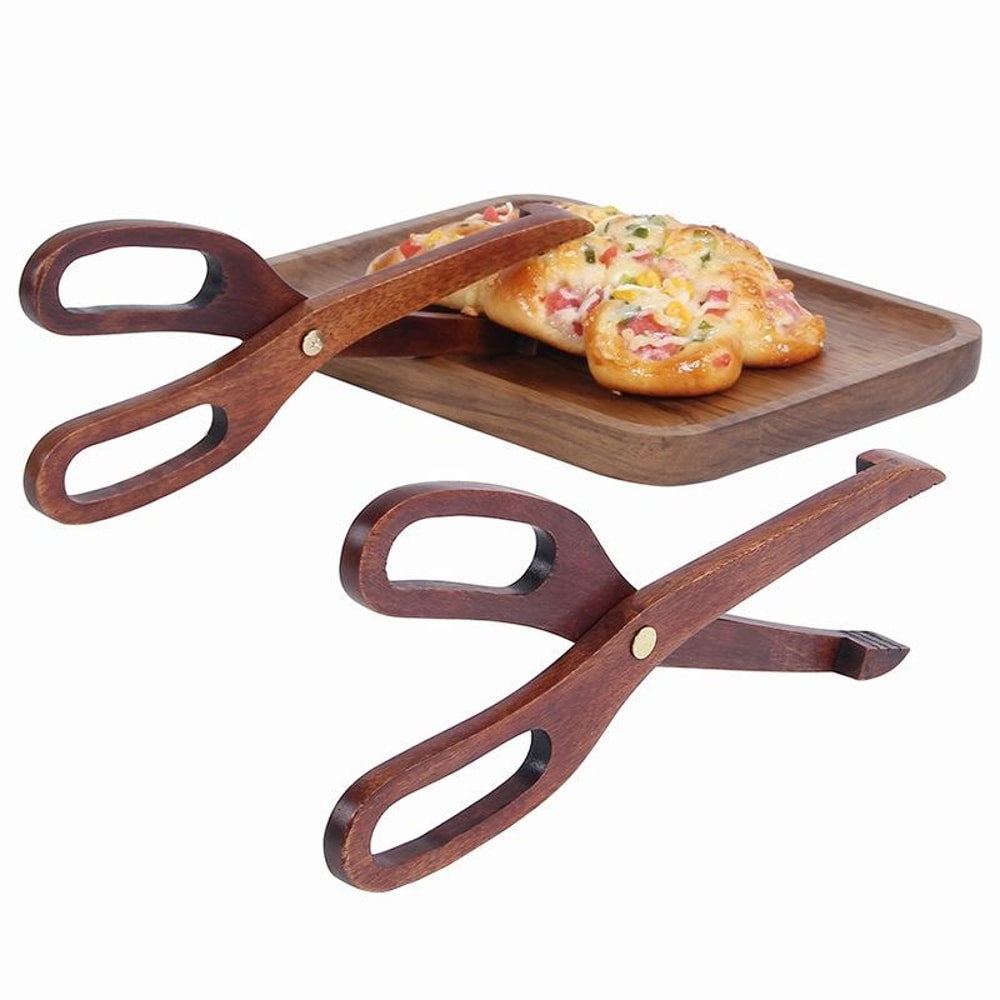 Wooden Kitchen Tongs BBQ Food Clip For Bread Desserts And Pastries 0