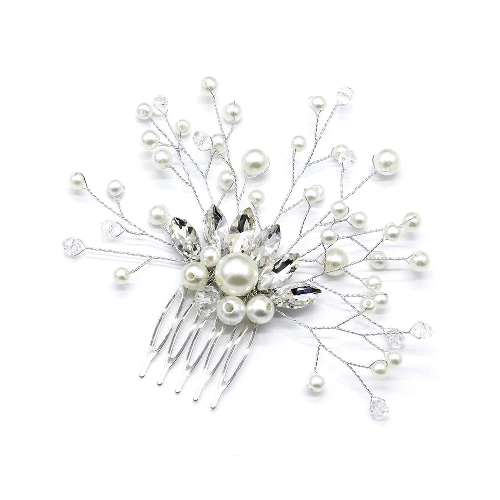 Elegant Pearl Bridal Hair Comb With Rhinestone Crown Design Wedding Hair Accessories 1