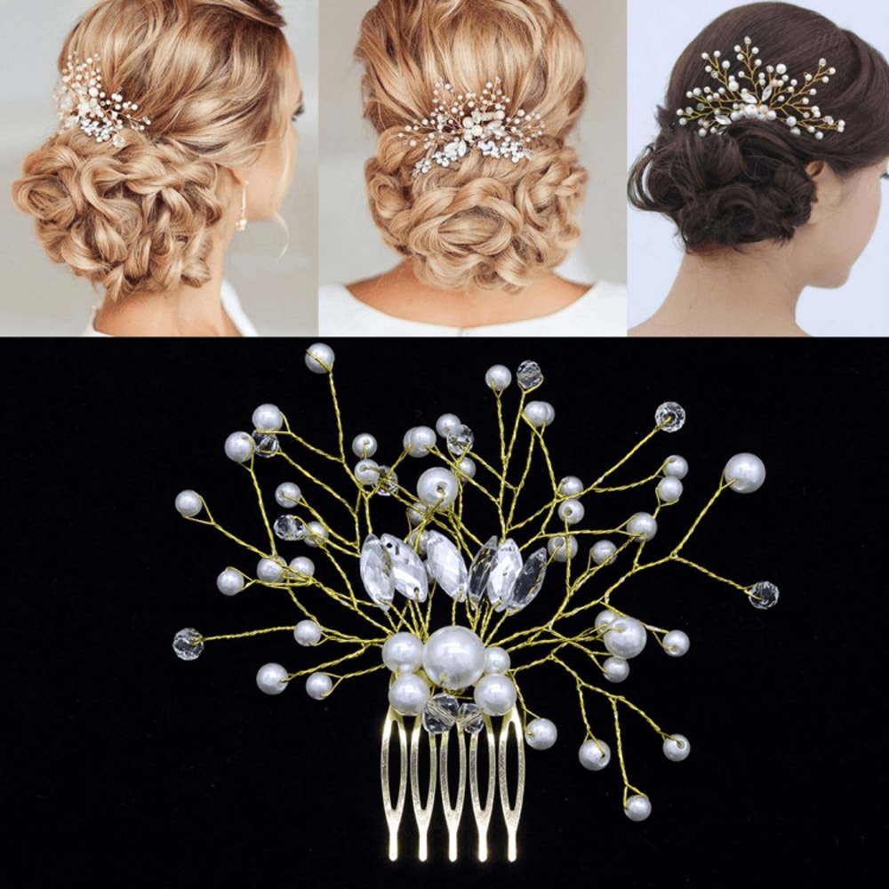 Elegant Pearl Bridal Hair Comb With Rhinestone Crown Design Wedding Hair Accessories 4
