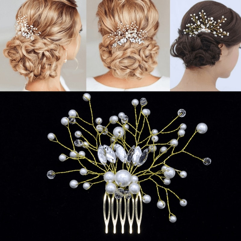 Elegant Pearl Bridal Hair Comb With Rhinestone Crown Design Wedding Hair Accessories 4