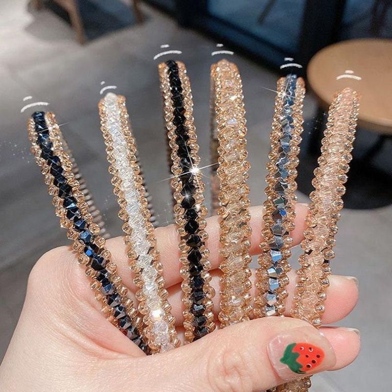 Elegant Crystal Hoop Headband Non Slip Gold Trim Hair Accessory For Women 4