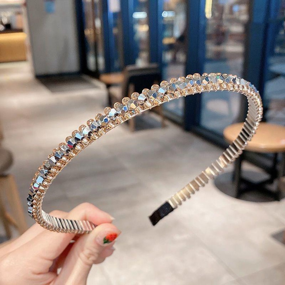 Elegant Crystal Hoop Headband Non Slip Gold Trim Hair Accessory For Women 3
