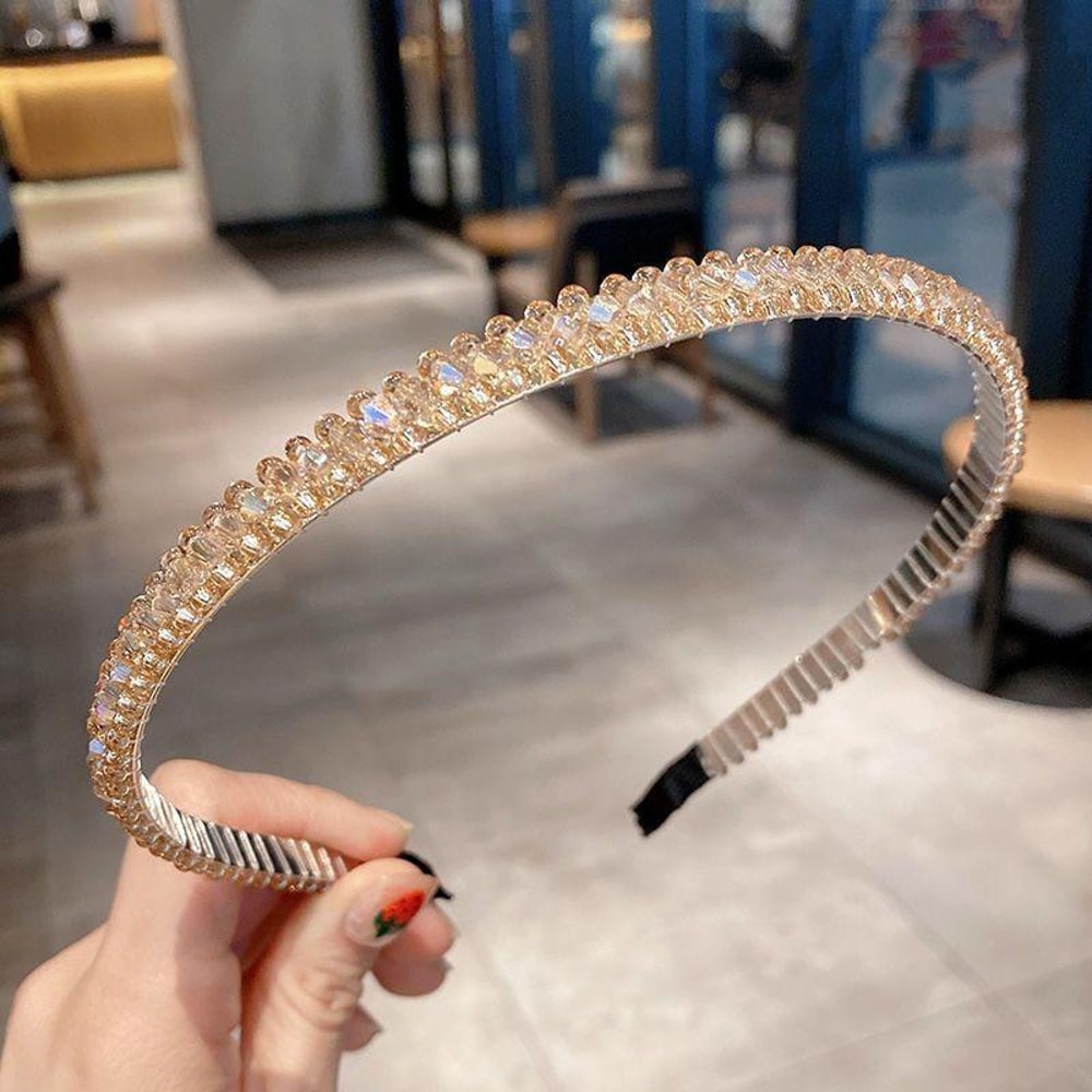 Elegant Crystal Hoop Headband Non Slip Gold Trim Hair Accessory For Women 7