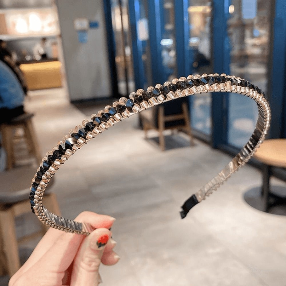 Elegant Crystal Hoop Headband Non Slip Gold Trim Hair Accessory For Women 5