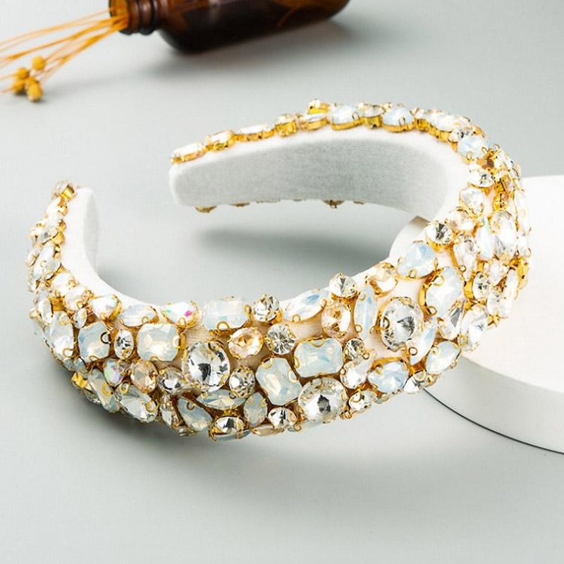 Luxury Rhinestone Headband Wide Padded Crystal Hair Band For Women Sparkling Geometric Headband 2