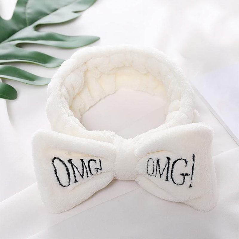 OMG Bow Coral Fleece Headband Soft Cute Spa Hairband For Women 1