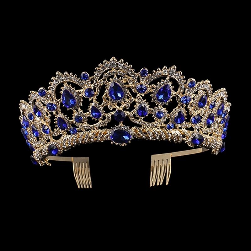 Vintage Gold Crystal Wedding Tiara Crown With Comb Elegant Baroque Bridal Headpiece 0