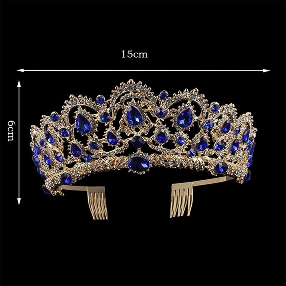 Vintage Gold Crystal Wedding Tiara Crown With Comb Elegant Baroque Bridal Headpiece 2