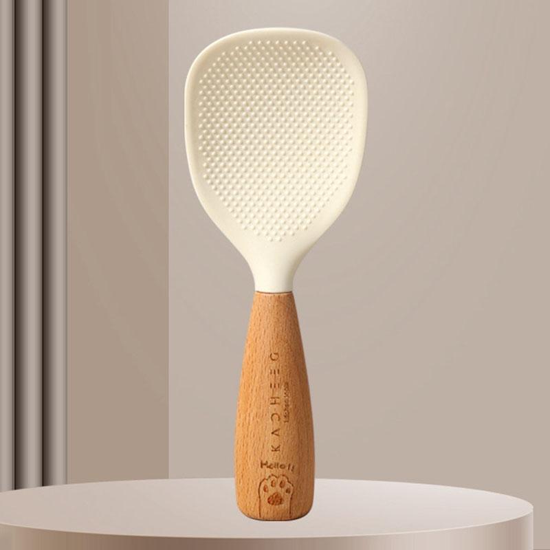 Silicone Non Stick Rice Paddle With Wooden Handle Heat Resistant Rice Cooker Spoon 1