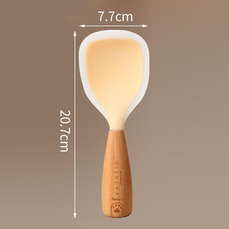 Silicone Non Stick Rice Paddle With Wooden Handle Heat Resistant Rice Cooker Spoon 2