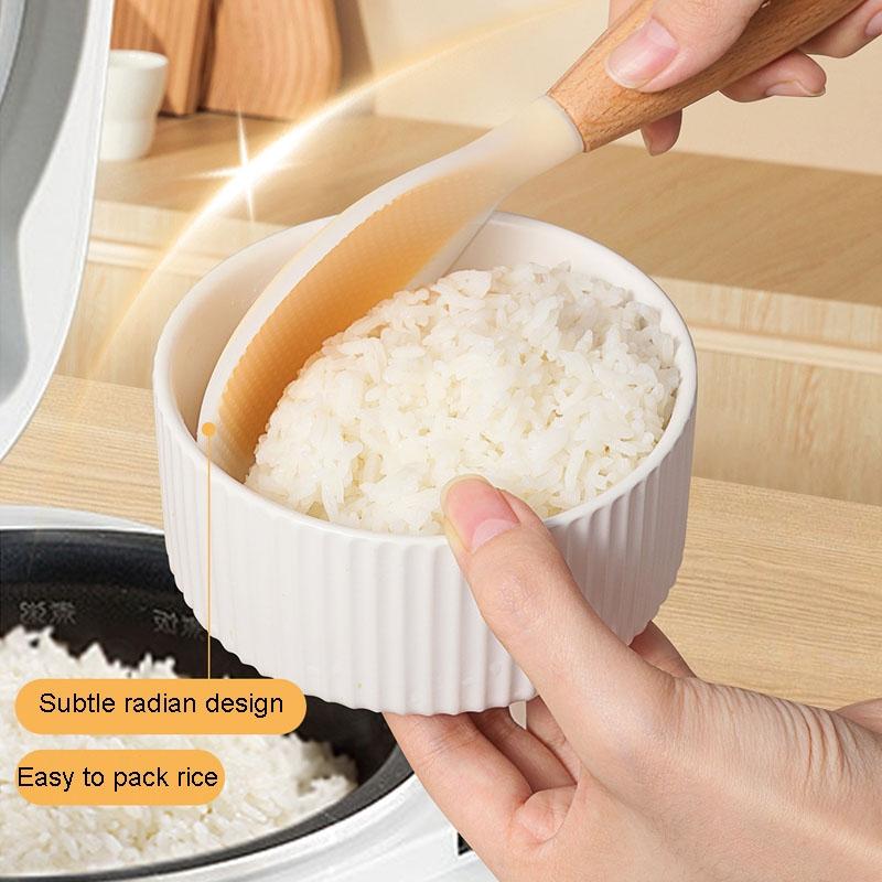 Silicone Non Stick Rice Paddle With Wooden Handle Heat Resistant Rice Cooker Spoon 5