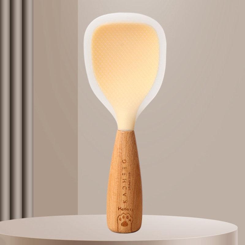 Silicone Non Stick Rice Paddle With Wooden Handle Heat Resistant Rice Cooker Spoon 8