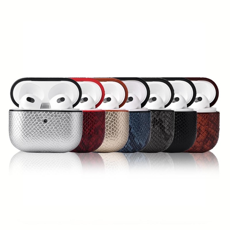 Luxury Snakeskin AirPods Case With Keychain Clip 0