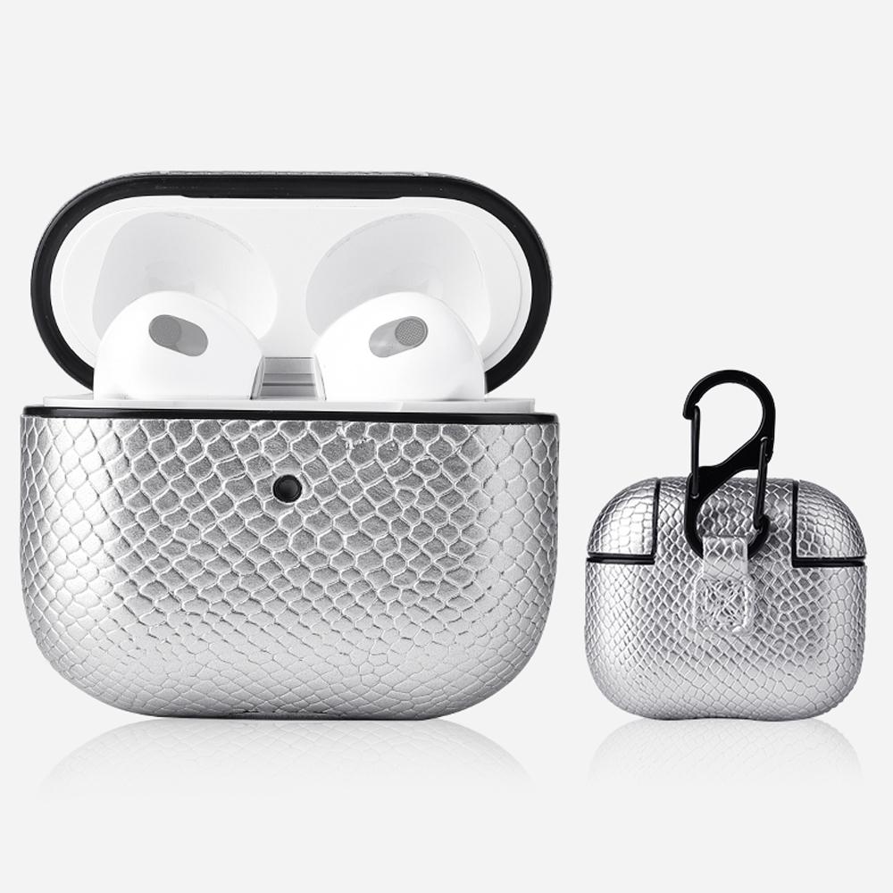 Luxury Snakeskin AirPods Case with Keychain Clip
