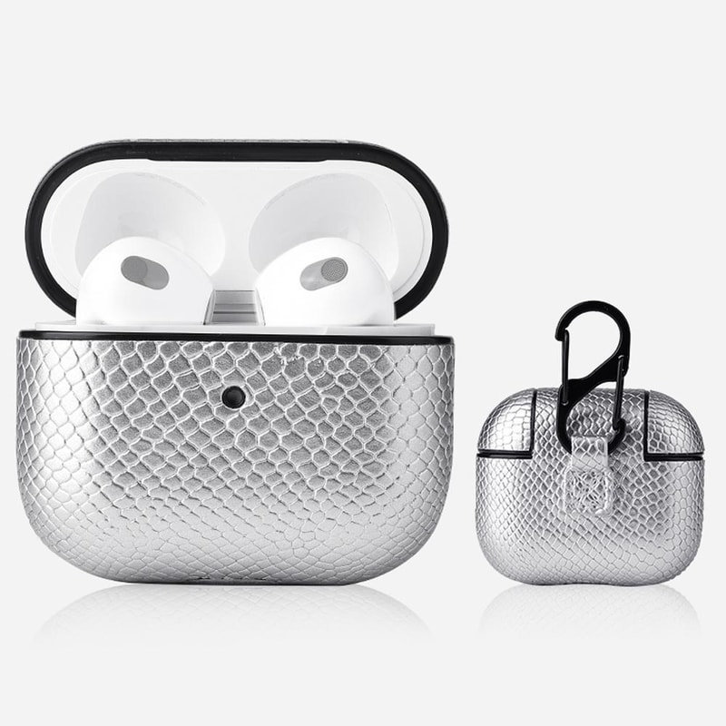 Luxury Snakeskin AirPods Case with Keychain Clip