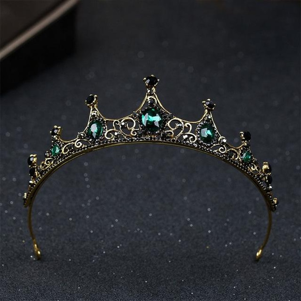 Vintage Green Crystal Tiara Baroque Bridal Crown Wedding Hair Accessory 1