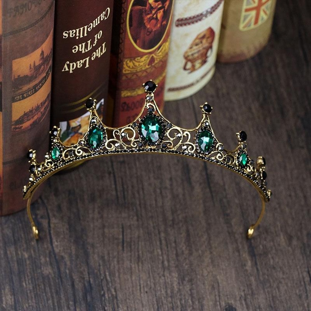 Vintage Green Crystal Tiara Baroque Bridal Crown Wedding Hair Accessory 2