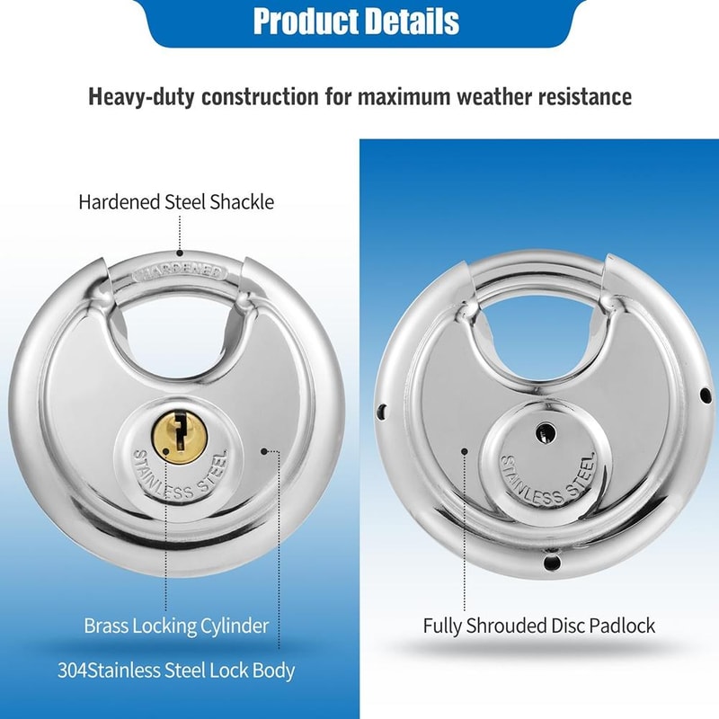 Heavy Duty Waterproof Padlock With Pure Copper Core AntiTheft Outdoor Security Lock 4