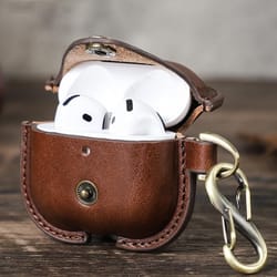 contacts family airpods leather case with snap closure and drop protection