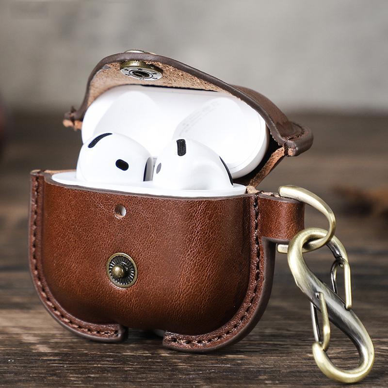 CONTACTS FAMILY AirPods Leather Case With Snap Closure And Drop Protection 0