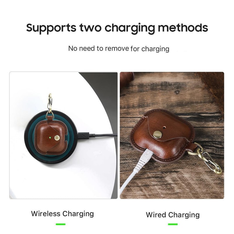 CONTACTS FAMILY AirPods Leather Case With Snap Closure And Drop Protection 4