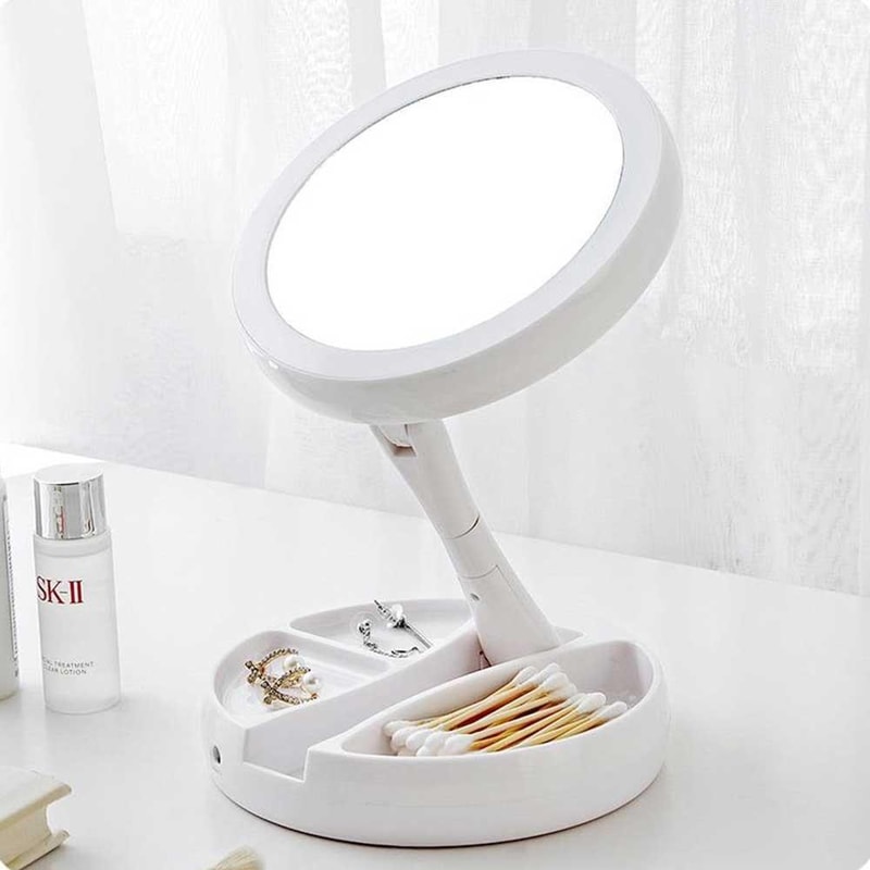 Foldable LED Makeup Mirror With Magnification Compact Travel Vanity Mirror 2