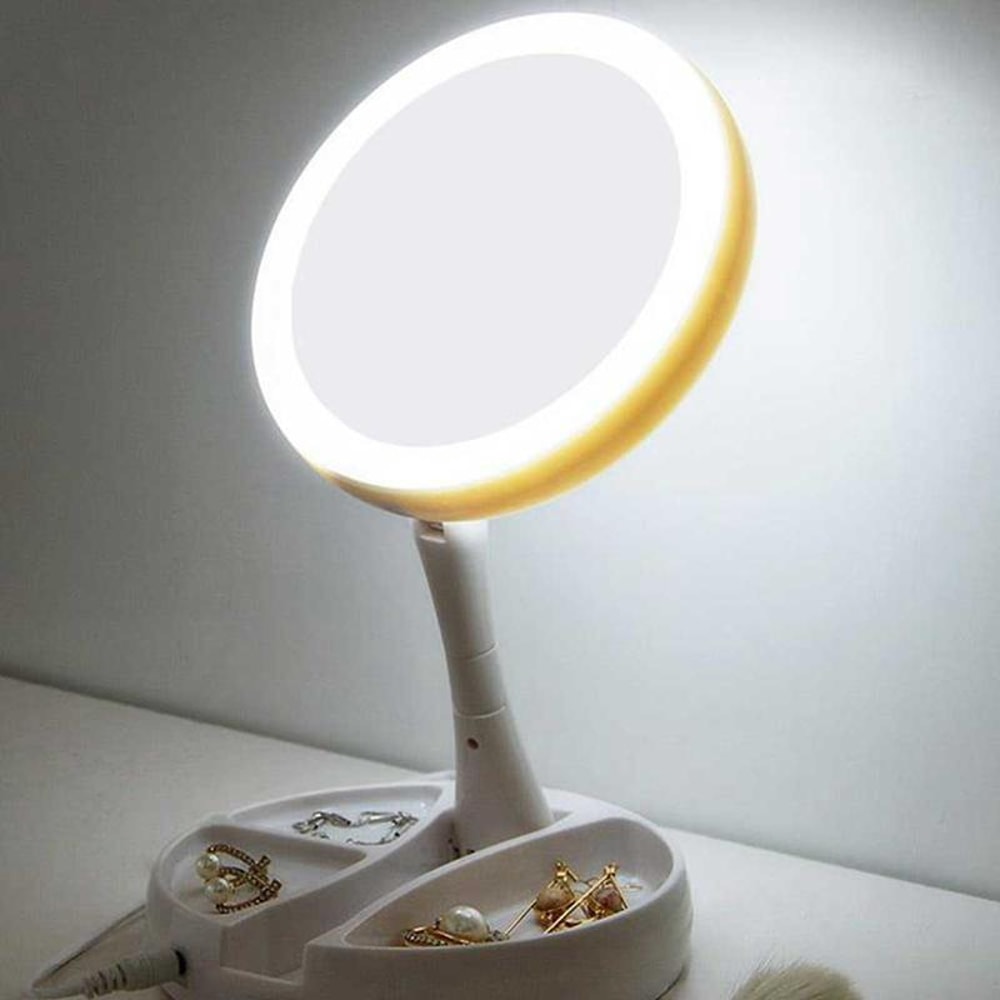 Foldable LED Makeup Mirror With Magnification Compact Travel Vanity Mirror 0