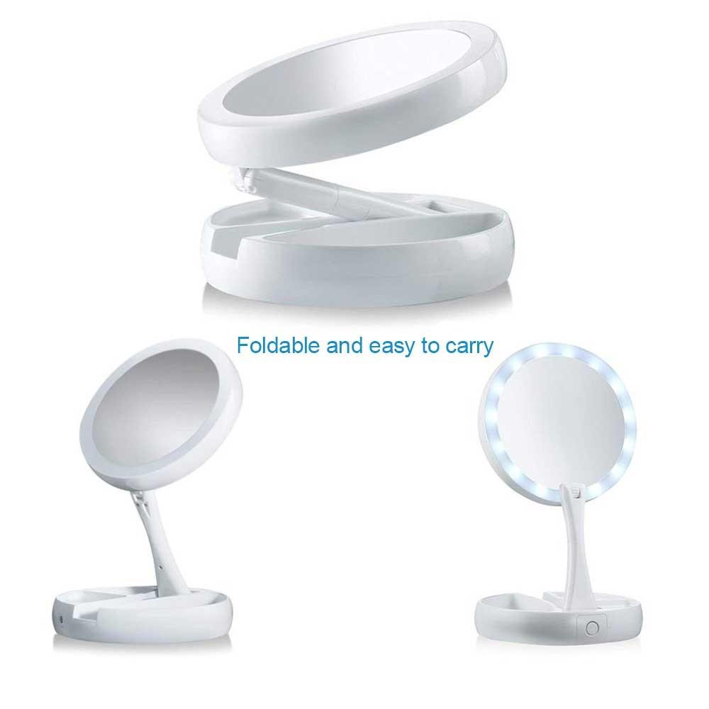 Foldable LED Makeup Mirror With Magnification Compact Travel Vanity Mirror 3